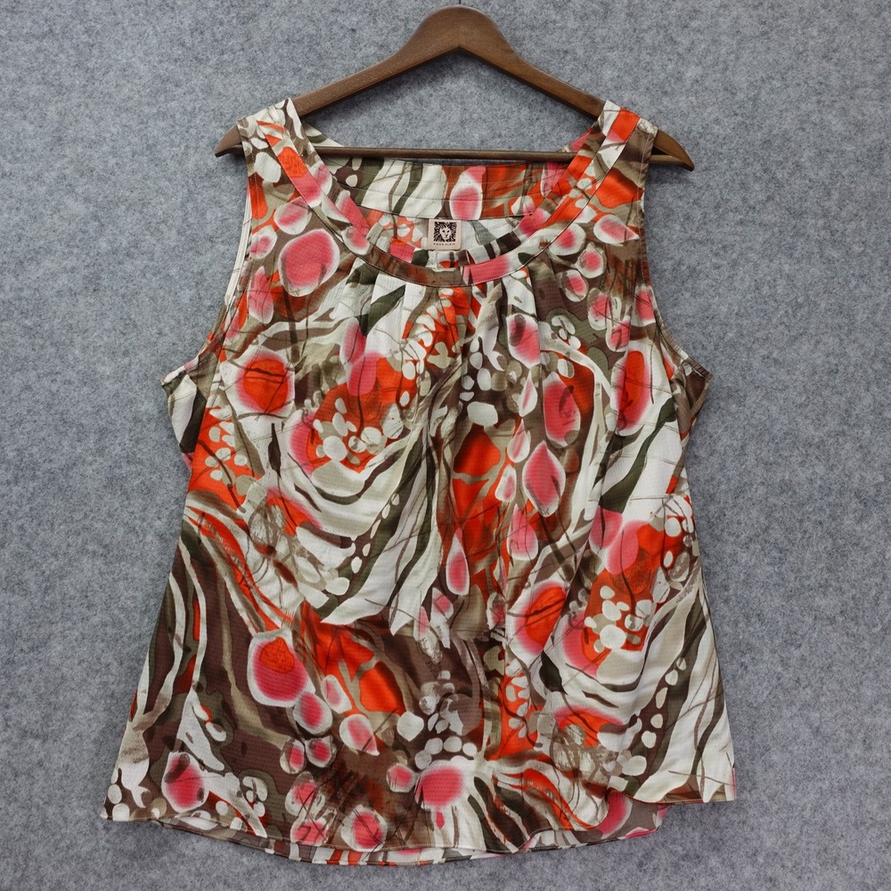 Anne Klein Womens XL Fairy Grunge Boho Blouse Rust Orange Floral Painterly Fall